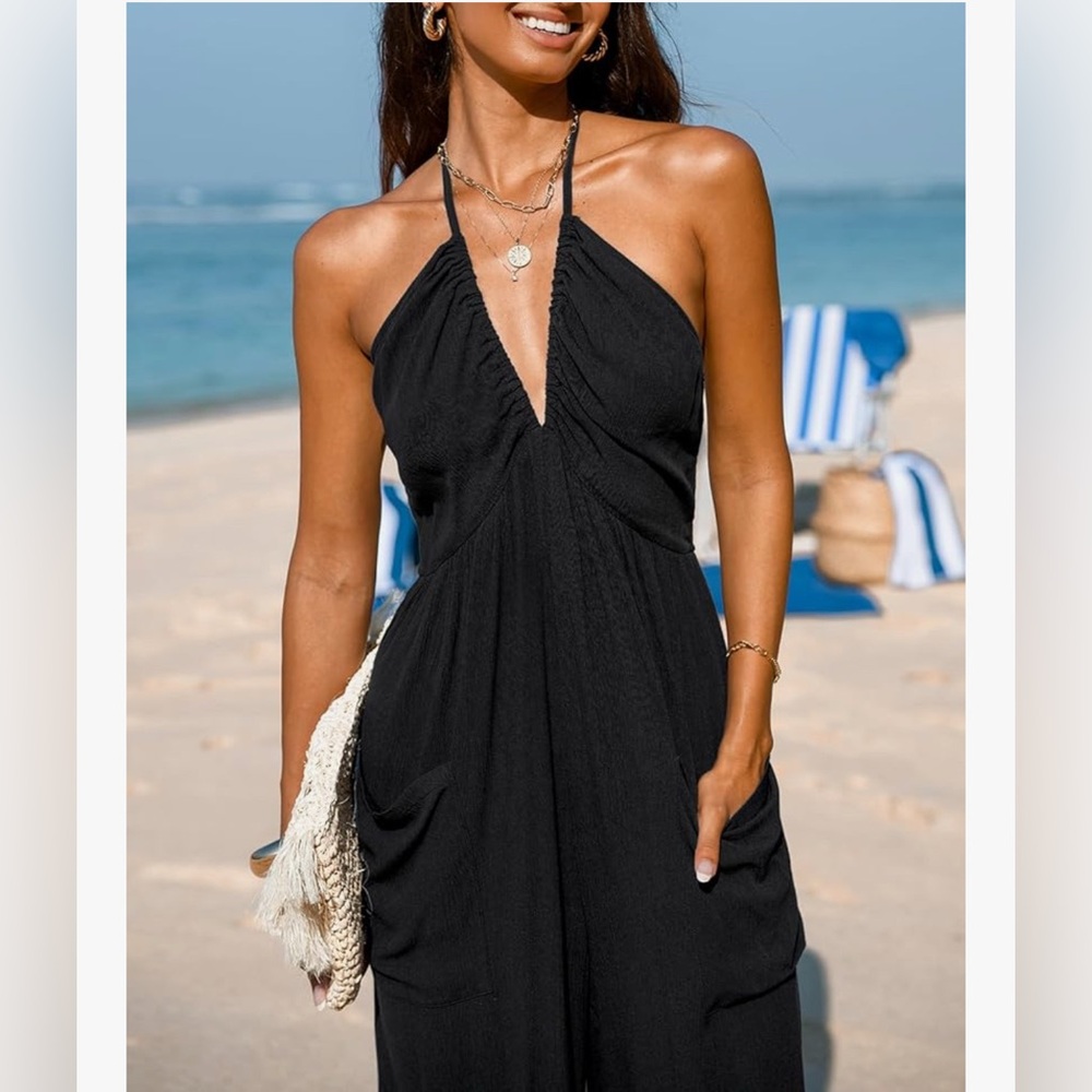 New- Elegant Black Halter Jumpsuit - Picture 4 of 4